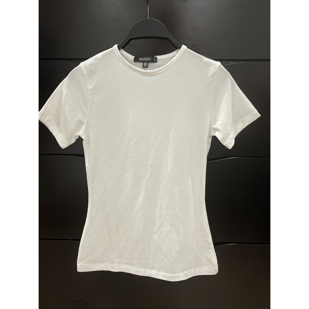 Missguided Womens Basic Fitted Crew Neck T-Shirt White Short Sleeve Size 2